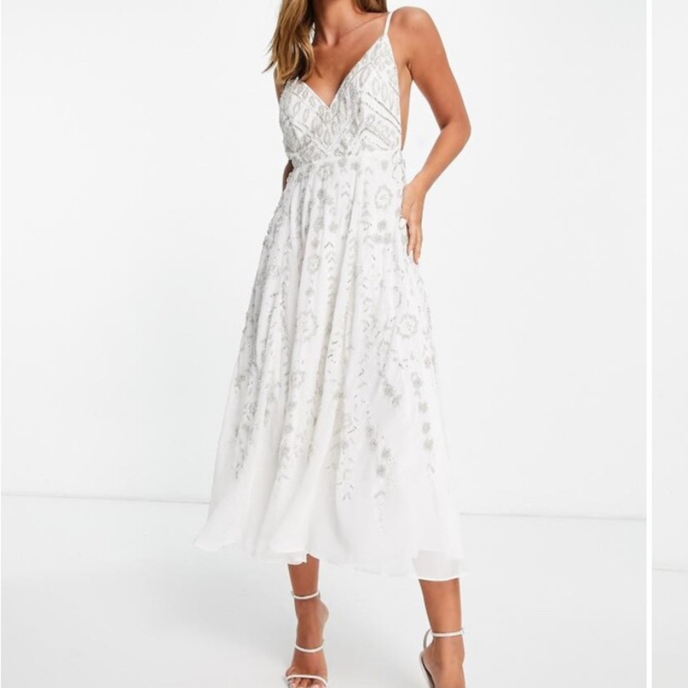 ASOS White Embroidered Midi Dress